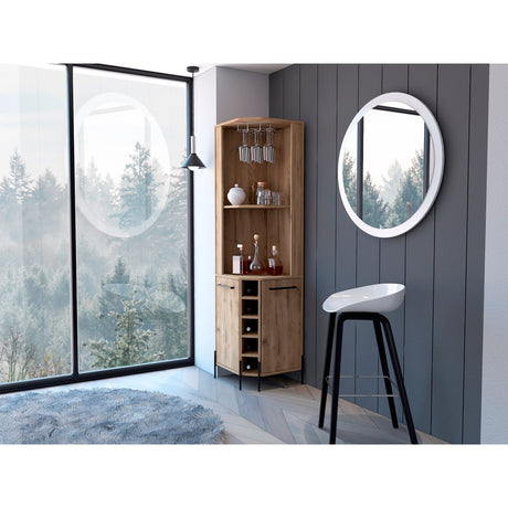 Bar Esquinero Shanghai Macadamia 45x180cm Con Cinco Portabotellas - BARES | Bylmo