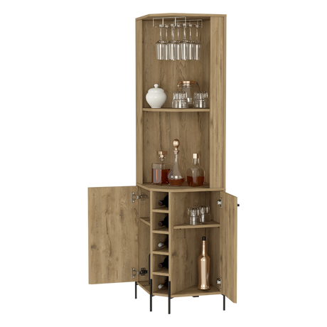 Bar Esquinero Shanghai Macadamia 45x180cm Con Cinco Portabotellas - BARES | Bylmo