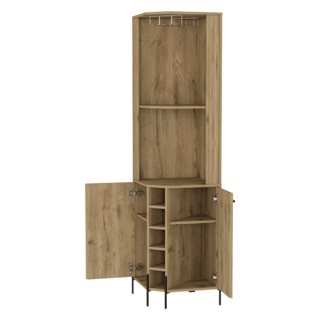 Bar Esquinero Shanghai Macadamia 45x180cm Con Cinco Portabotellas - BARES | Bylmo