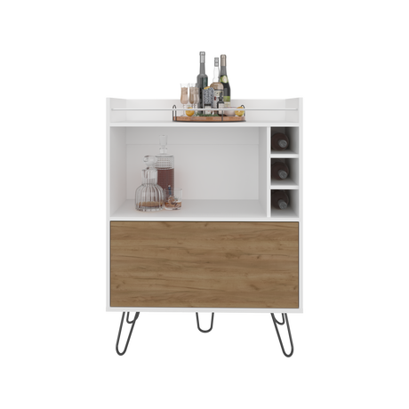 Bar Tori Blanco y Fresno Europeo 80x107cm Con Tres Portabotellas - BARES | Bylmo
