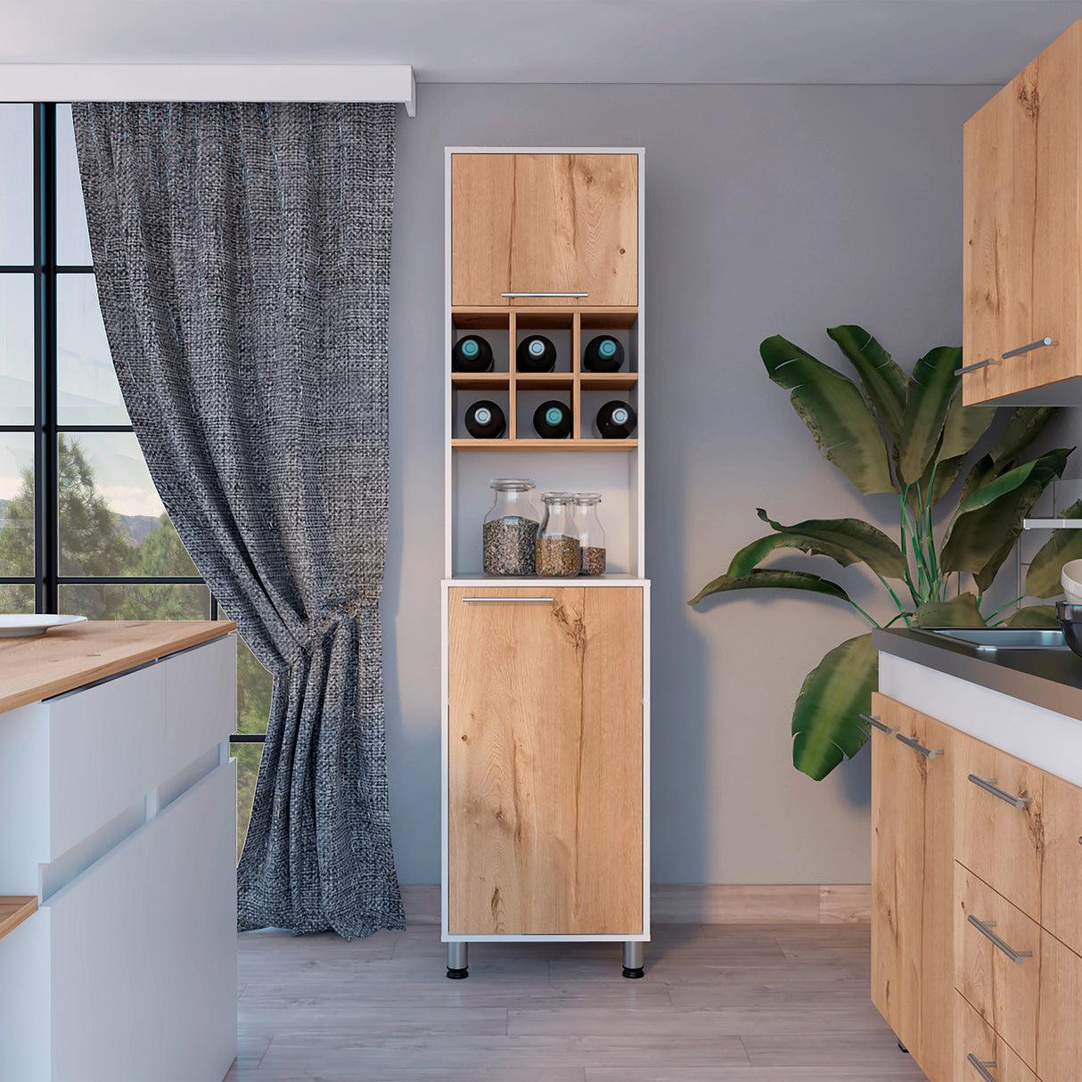 Alacena Attica Duna y Blanco 50x204cm Con Dos Puertas - ALACENAS Y MUEBLES MICROONDAS | Bylmo