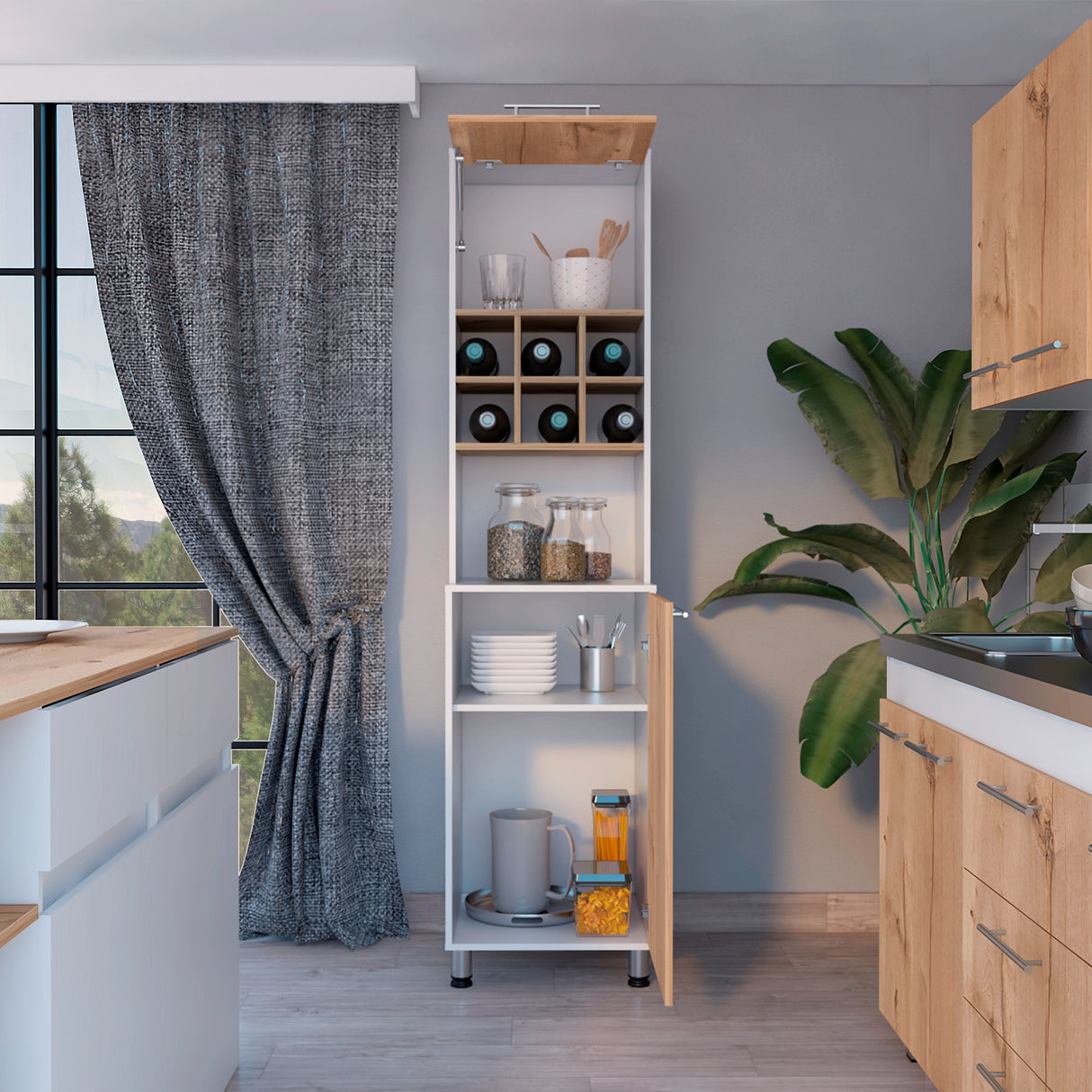 Alacena Attica Duna y Blanco 50x204cm Con Dos Puertas - ALACENAS Y MUEBLES MICROONDAS | Bylmo