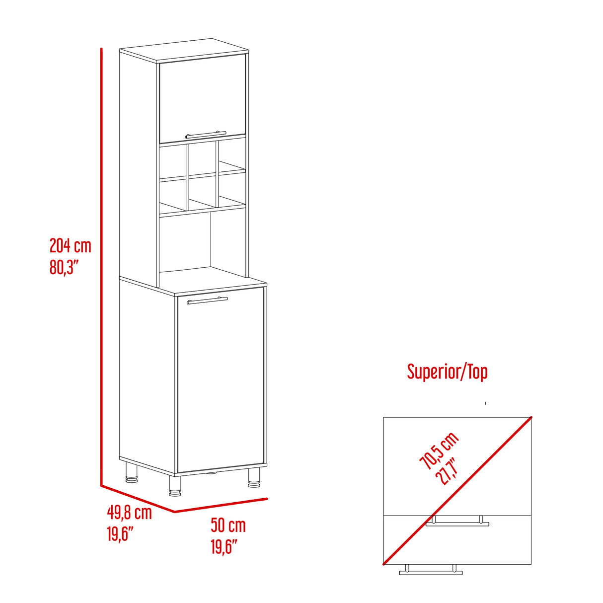 Alacena Attica Duna y Blanco 50x204cm Con Dos Puertas - ALACENAS Y MUEBLES MICROONDAS | Bylmo