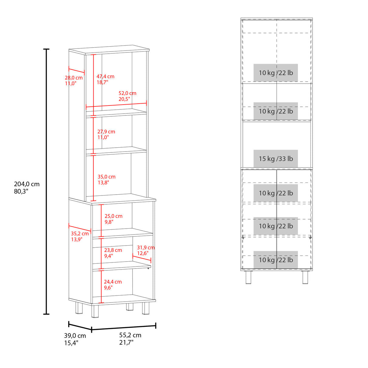 Alacena Bombona Blanco 55.2x204cm Con Dos Puertas - ALACENAS Y MUEBLES MICROONDAS | Bylmo