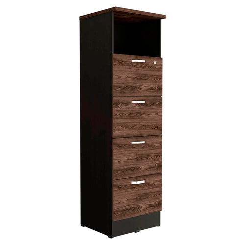 Archivador Home Office Coñac Y Wengue 47.5x161.6cm Con Cuatro Cajones Y Repisa