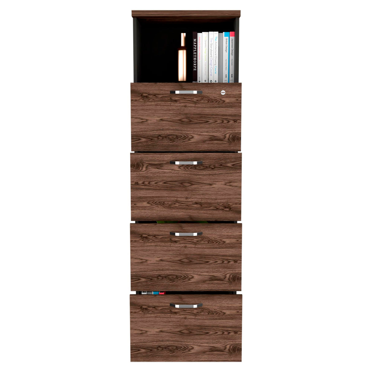 Archivador Home Office Coñac y Wengue 47.5x161.6cm Con Cuatro Cajones y Repisa - ARCHIVADORES | Bylmo