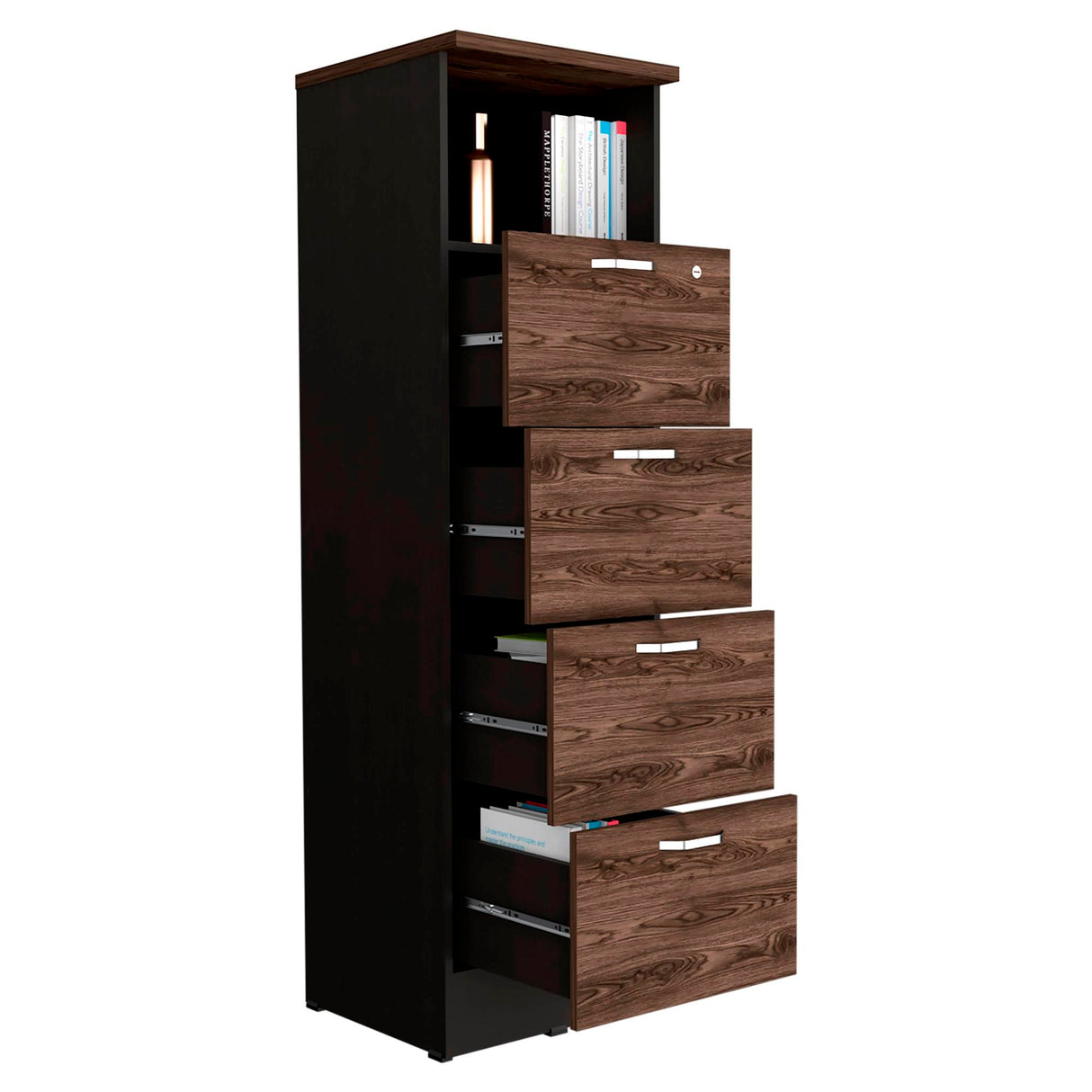 Archivador Home Office Coñac y Wengue 47.5x161.6cm Con Cuatro Cajones y Repisa - ARCHIVADORES | Bylmo