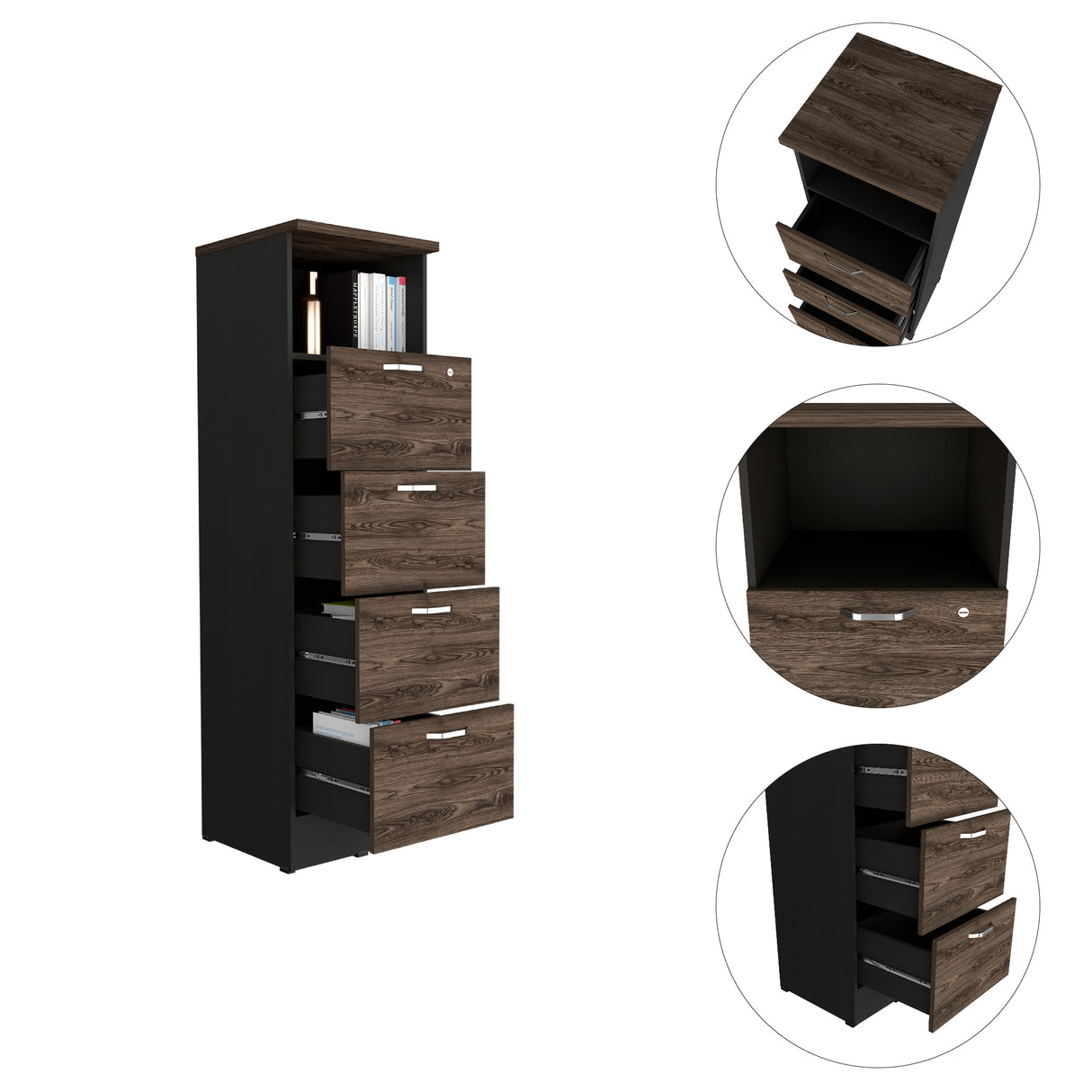 Archivador Home Office Coñac y Wengue 47.5x161.6cm Con Cuatro Cajones y Repisa - ARCHIVADORES | Bylmo