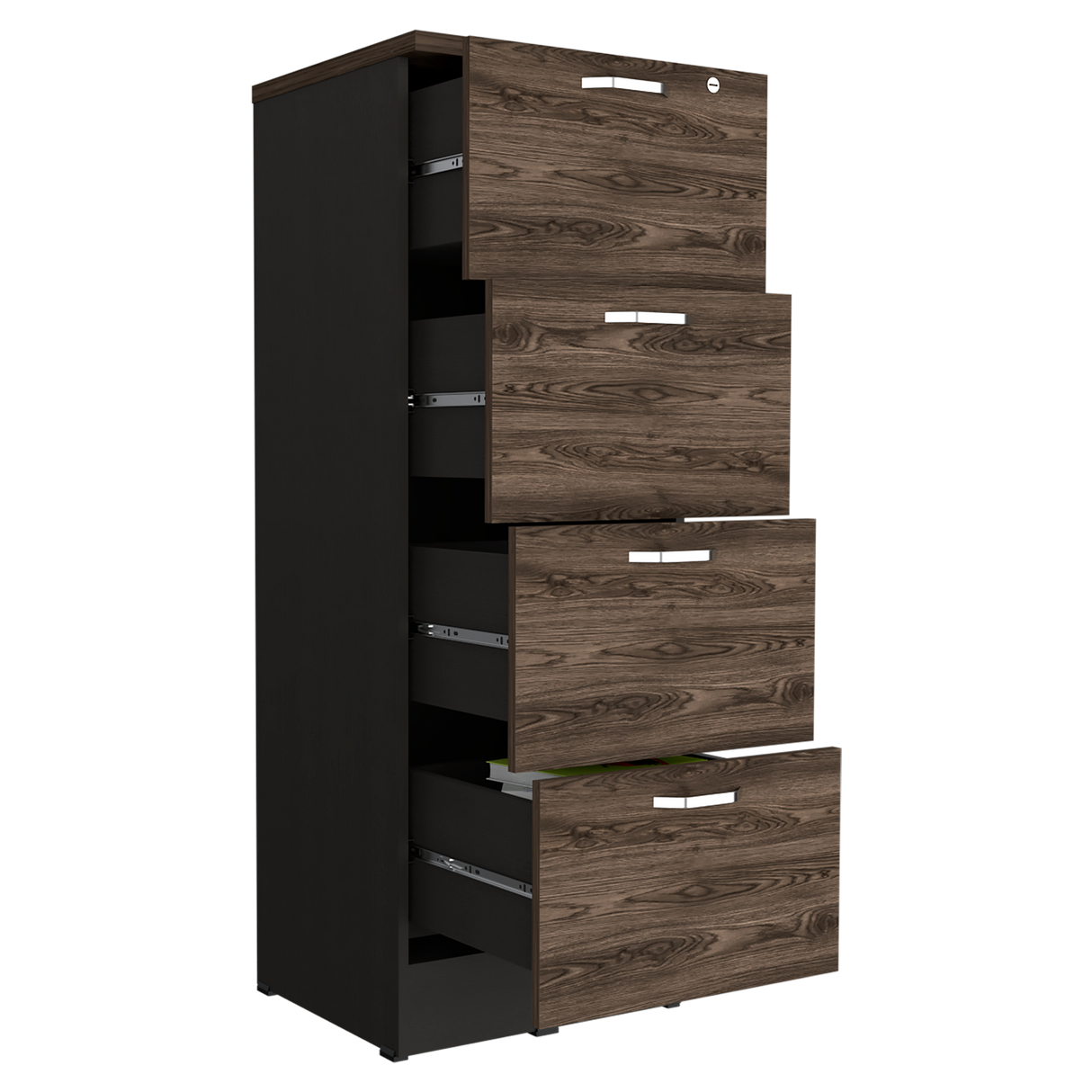 Archivador Home Office Coñac y Wengue 47.5x132.2cm Con Cuatro Cajonres - ARCHIVADORES | Bylmo