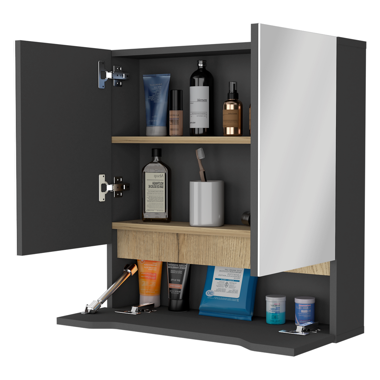 Gabinete de Baño Rectangular Laurent Plomo y Duna 60x62cm Con Espejo y Dos Entrepaños - GABINETES DE BANHO | Bylmo