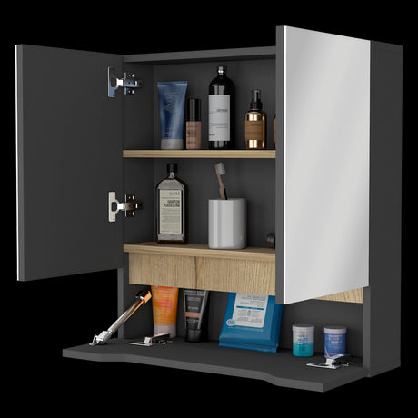 Gabinete de Baño Rectangular Laurent Plomo y Duna 60x62cm Con Espejo y Dos Entrepaños - GABINETES DE BANHO | Bylmo