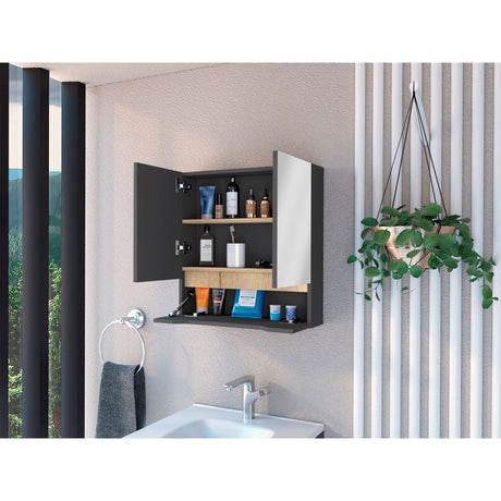 Gabinete de Baño Rectangular Laurent Plomo y Duna 60x62cm Con Espejo y Dos Entrepaños - GABINETES DE BANHO | Bylmo