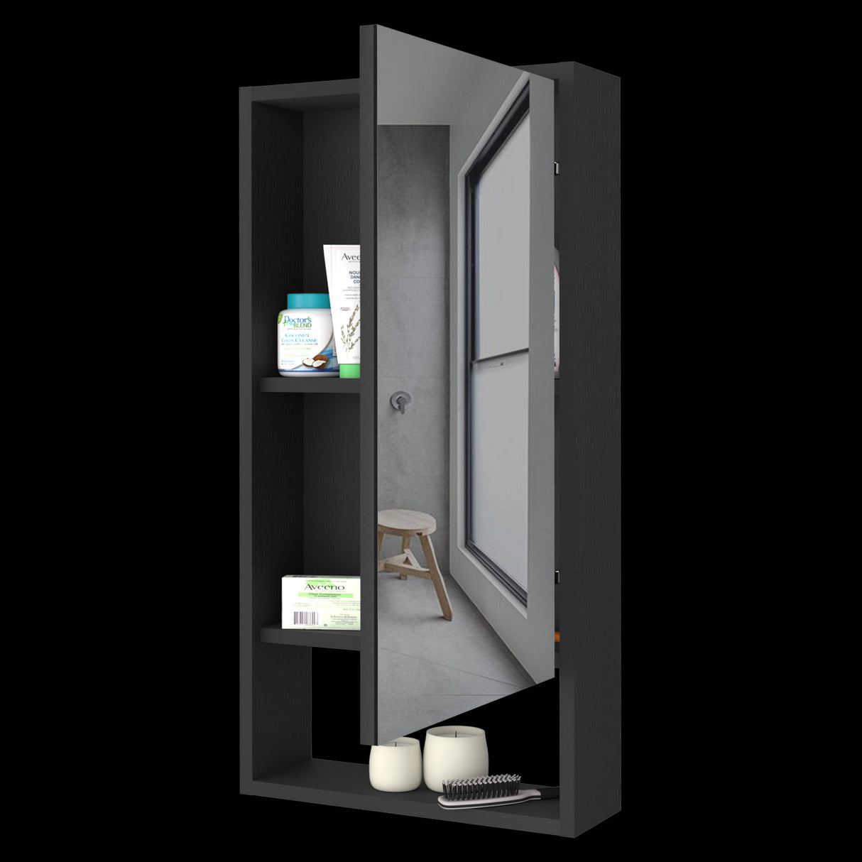 Gabinete de Baño Rectangular Mariana Wengue 45.5x90cm Con Espejo y Dos Entrepaños - GABINETES DE BANHO | Bylmo