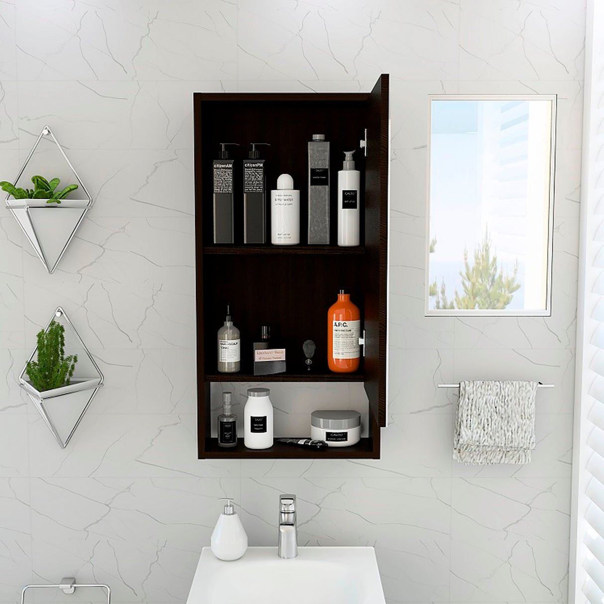 Gabinete de Baño Rectangular Mariana Wengue 45.5x90cm Con Espejo y Dos Entrepaños - GABINETES DE BANHO | Bylmo