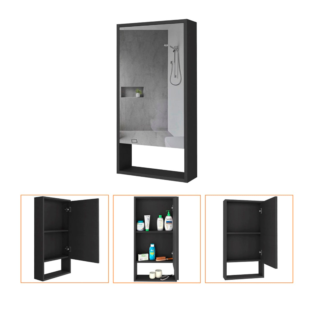 Gabinete de Baño Rectangular Mariana Wengue 45.5x90cm Con Espejo y Dos Entrepaños - GABINETES DE BANHO | Bylmo