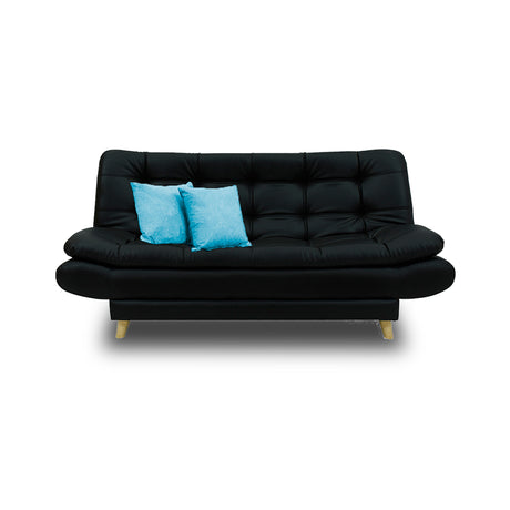 Sala Damasco Negro 180x40cm De Cinco Puestos Con Sofacama Sillas Auxiliares y Puff - SOFAS Y POLTRONAS | Bylmo