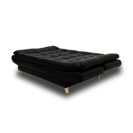 Sala Damasco Negro 180x40cm De Cinco Puestos Con Sofacama Sillas Auxiliares y Puff - SOFAS Y POLTRONAS | Bylmo