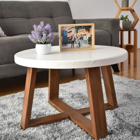 Mesa de Centro Dover Circular Blanco y Caoba 62x39cm Con Patas - MESAS DE CENTRO | Bylmo