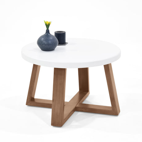 Mesa de Centro Dover Circular Blanco y Caoba 62x39cm Con Patas - MESAS DE CENTRO | Bylmo