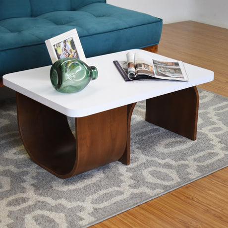 Mesa de Centro Ark Rectangular Blanco y Tabaco 80x37cm Con Patas - MESAS DE CENTRO | Bylmo