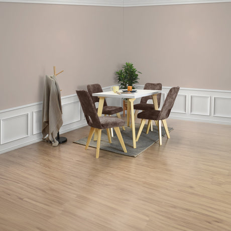 Combo Comedor Rectangular Lugo Taupe y Blanco 110x76cm De Cuatro Puestos Con Cuatro Sillas - COMEDORES | Bylmo