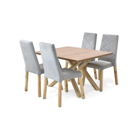 Combo Comedor Rectangular Astoria Plata y Mácula 120x71cm De Cuatro Puestos Con Cuatro Sillas - COMEDORES | Bylmo
