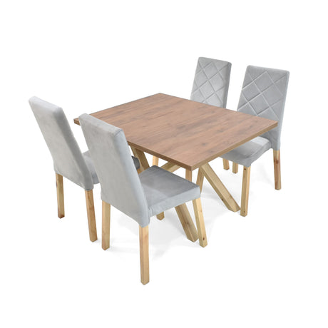 Combo Comedor Rectangular Astoria Plata y Mácula 120x71cm De Cuatro Puestos Con Cuatro Sillas - COMEDORES | Bylmo