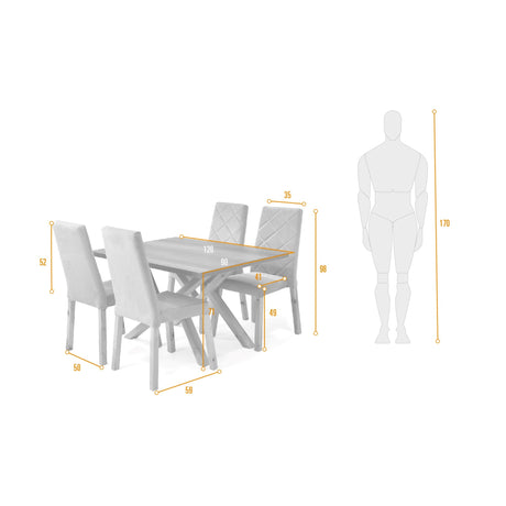 Combo Comedor Rectangular Astoria Plata y Mácula 120x71cm De Cuatro Puestos Con Cuatro Sillas - COMEDORES | Bylmo