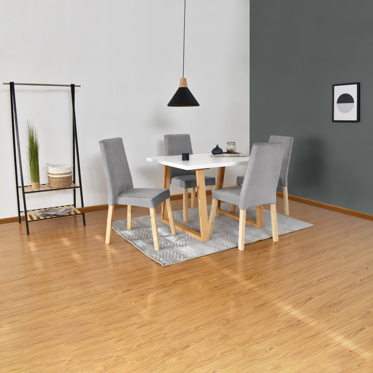 Combo Comedor Rectangular Andara Plata y Blanco 120x75.5cm De Cuatro Puestos Con Cuatro Sillas - COMEDORES | Bylmo