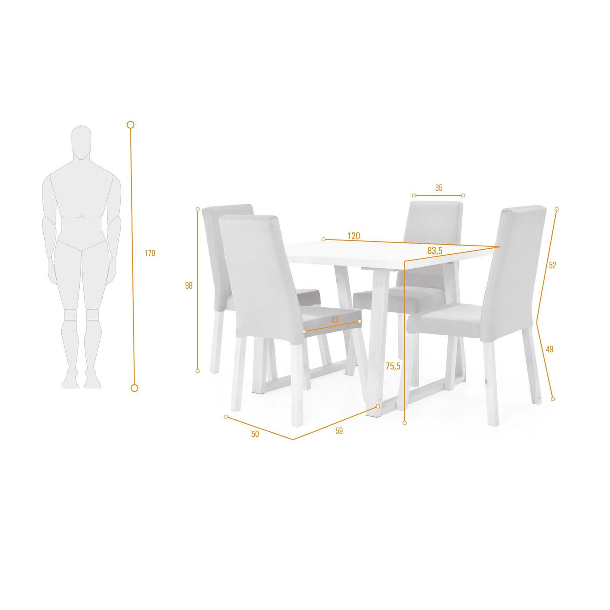 Combo Comedor Rectangular Andara Plata y Blanco 120x75.5cm De Cuatro Puestos Con Cuatro Sillas - COMEDORES | Bylmo