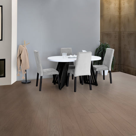 Combo Comedor Rectangular Wisconsin Plata y Blanco 150x75cm De Cuatro Puestos Con Cuatro Sillas - COMEDORES | Bylmo