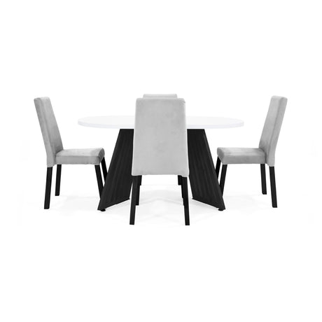 Combo Comedor Rectangular Wisconsin Plata y Blanco 150x75cm De Cuatro Puestos Con Cuatro Sillas - COMEDORES | Bylmo