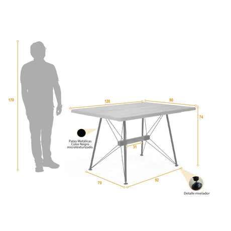 Comedor Rectangular Falcon Mácula y Negro Metálico 120x74cm De Cuatro Puestos Sin Sillas - COMEDORES | Bylmo