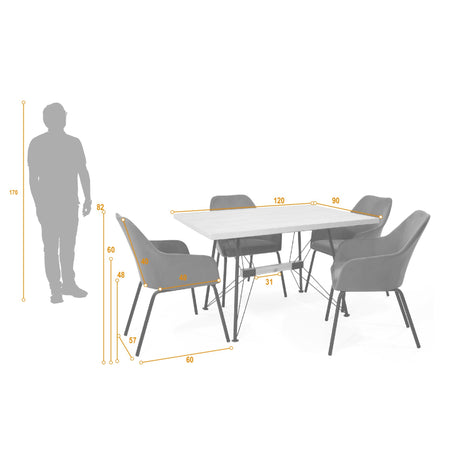 Combo Comedor Rectangular Falcon Gris y Duna 120x74cm De Cuatro Puestos Con Cuatro Sillas - COMEDORES | Bylmo