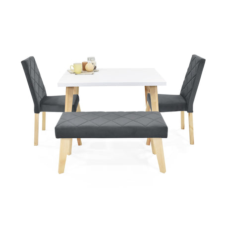 Combo Comedor Rectangular Lugo Gris y Blanco 110x76cm De Cuatro Puestos Con Dos Sillas y Un Butaco - COMEDORES | Bylmo