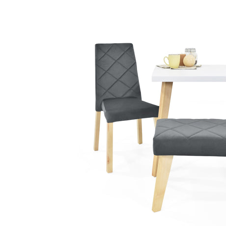 Combo Comedor Rectangular Lugo Gris y Blanco 110x76cm De Cuatro Puestos Con Dos Sillas y Un Butaco - COMEDORES | Bylmo