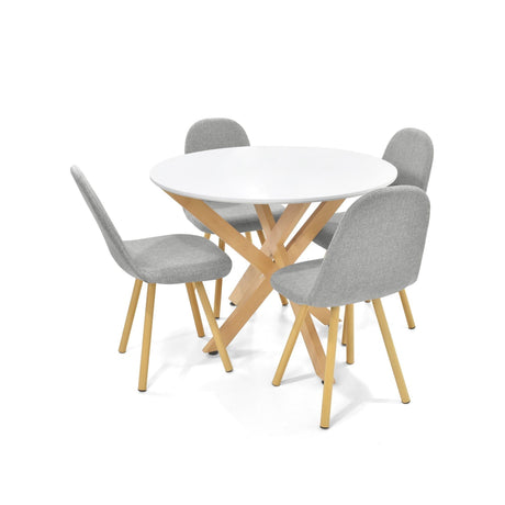 Combo Comedor Circular Luxor Plata y Blanco 105x76.5cm De Cuatro Puestos Con Cuatro Sillas - COMEDORES | Bylmo