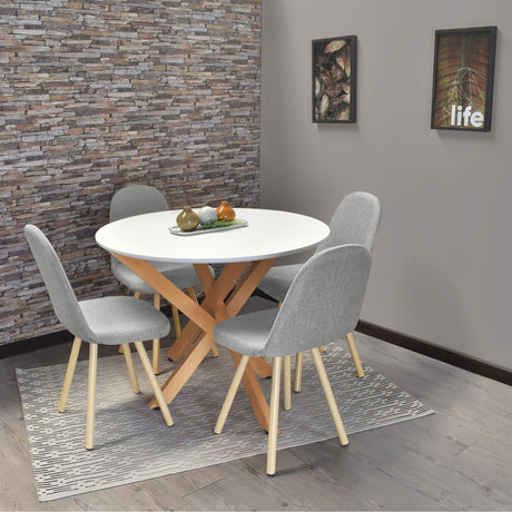 Combo Comedor Circular Luxor Plata y Blanco 105x76.5cm De Cuatro Puestos Con Cuatro Sillas - COMEDORES | Bylmo