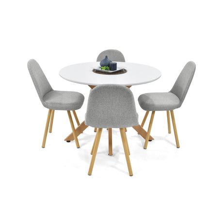Combo Comedor Circular Luxor Plata y Blanco 105x76.5cm De Cuatro Puestos Con Cuatro Sillas - COMEDORES | Bylmo