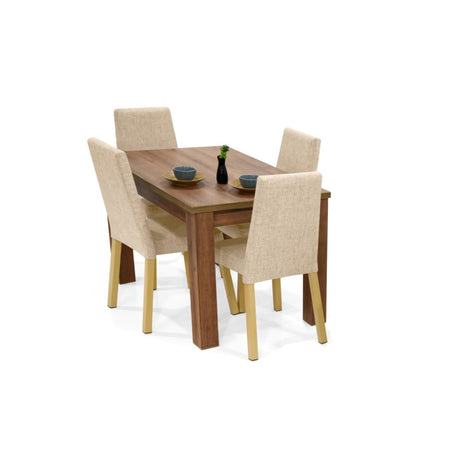 Combo Comedor Rectangular Merida Beige y Mácula 120x78cm De Cuatro Puestos Con Cuatro Sillas - COMEDORES | Bylmo