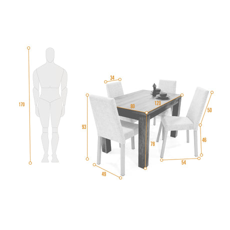 Combo Comedor Rectangular Merida Beige y Mácula 120x78cm De Cuatro Puestos Con Cuatro Sillas - COMEDORES | Bylmo