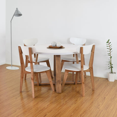 Comedor Circular Maine Blanco y Matiz Caoba 120x77cm De Cuatro Puestos Sin Sillas - COMEDORES | Bylmo