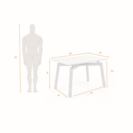 Comedor Rectangular Irlanda Blanco y Matiz Caramelo 120x79cm De Cuatro Puestos Sin Sillas - COMEDORES | Bylmo
