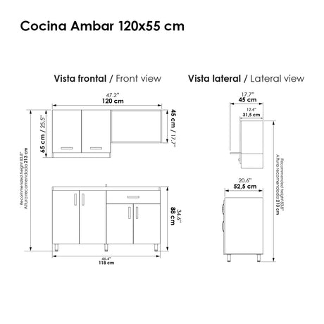 Cocina Modular Ambar Blanco 120x75cm Con Mesón y Sin Estufa - COCINAS | Bylmo