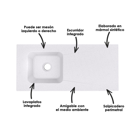 Cocina Modular Ambar Gracia 120x75cm Con Mesón de Mármol Sintético y Sin Estufa - COCINAS | Bylmo