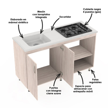 Cocina Modular Vive Soder 150x88cm Con Mesón y Con Estufa - COCINAS | Bylmo