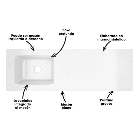 Cocina Modular Zafiro Blanco y Granito Perla 180x75cm Con Mesón y Sin Estufa - COCINAS | Bylmo
