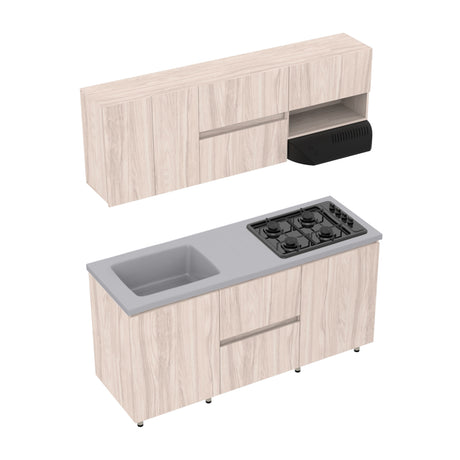 Cocina Modular Zafiro Blanco y Gris 180x75cm Con Mesón y Con Estufa - COCINAS | Bylmo