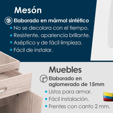 Cocina Modular Zafiro Blanco y Gris 180x75cm Con Mesón y Con Estufa - COCINAS | Bylmo