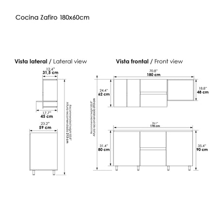 Cocina Modular Zafiro Blanco y Gris 180x75cm Con Mesón y Con Estufa - COCINAS | Bylmo